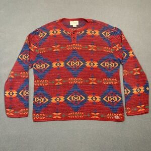 Denim & Supply Ralph Lauren Sweater Men's XXL Red Aztec Henley Tribal Geometric